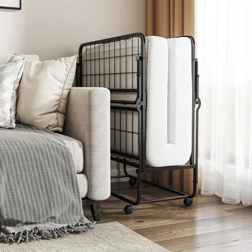 Miniatura 4 de Giantex Cama plegable individual con colchón, cama portátil enrollable con marco de metal resistente, cama plegable que ahorra espacio con colchón
