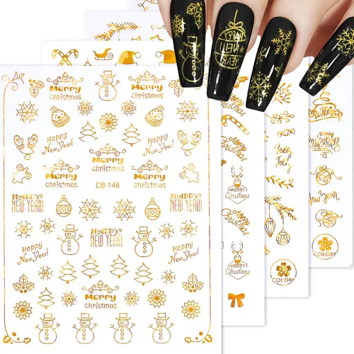 Miniatura 9 de Calcomanías de uñas – Navidad 3D, calcomanías autoadhesivas para uñas, patrón multicolor, 10 hojas, para arte de uñas
