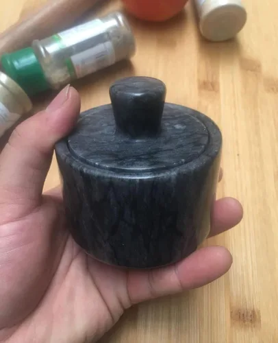 Miniatura 5 de Bodegas de sal de mármol, caja de sal negra con cubierta, contenedor de almacenamiento de soporte de sal para mostrador, contenedor de sal de cocina
