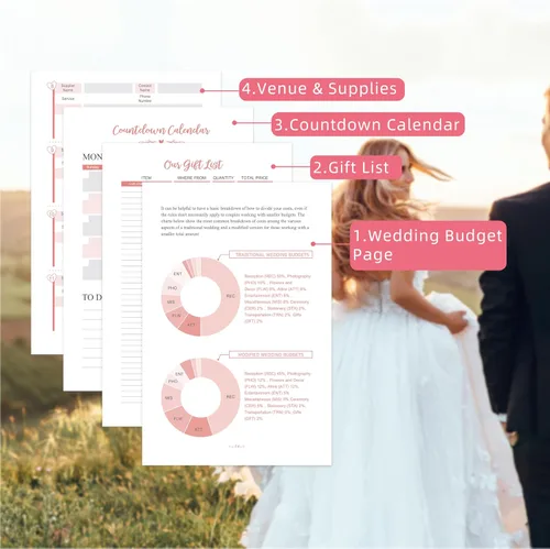 Miniatura 4 de Artan - Agenda de boda y organizador – Planificadores de boda, planificador de boda para novia con 5 secciones con pestañas, 6.5 x 8.5 pulgadas