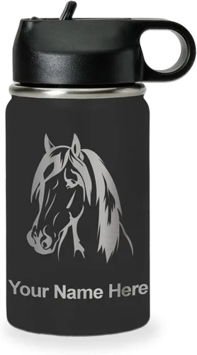 Miniatura 51 de LaserGram Botella de agua personalizada, cabeza de caballo 1, acero inoxidable de doble pared aislada al vacío con popote superior, regalo grabado