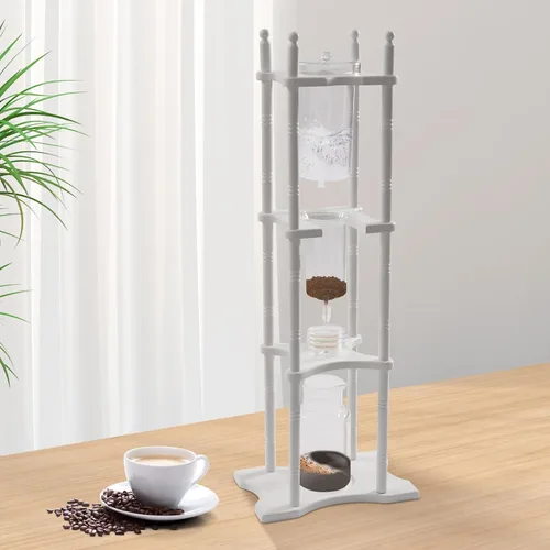 Miniatura 5 de Cafetera de goteo de hielo, 84.54 onzas, cafetera retro para el hogar, con recipiente de vidrio vertical japonés y soporte de madera, cafetera