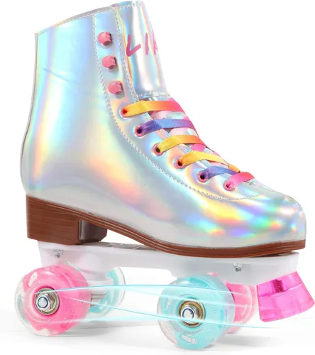 LIKU Patines de cuatro ruedas para niñas y mujeres con todas las ruedas iluminadas, patines de cordones iluminados para interiores y exteriores,