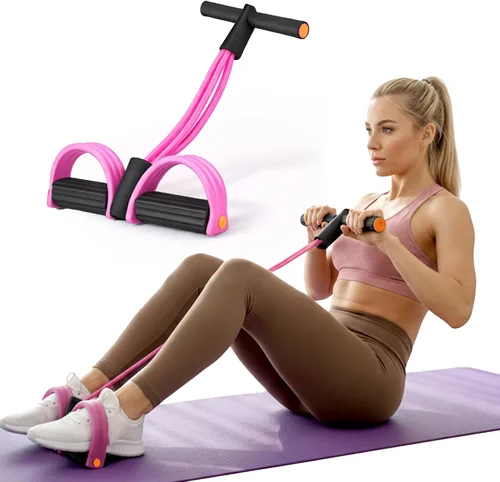 Correa de resistencia con pedal y asa, banda de resistencia multifunción de 6 tubos con pedal para pies, equipo de entrenamiento para brazos y