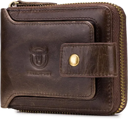 Miniatura 98 de LUKZIJAES Billetera de cuero genuino para hombre, con bloqueo RFID, delgada, plegable, bolsillo frontal, #3-Café, Vintage