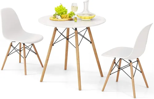 Giantex Juego de mesa de comedor redonda para 2, mesa de cocina de 31.5 pulgadas y sillas con patas de madera maciza, asientos de plástico, marco de