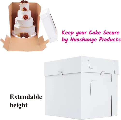 Miniatura 6 de Cajas altas para pasteles de nivel, 3 tamaños, 6 paquetes de 8 x 8 x 10, 10 x 10 x 12 y 12 x 12 x 12 pulgadas, caja de pastel alta blanca resistente