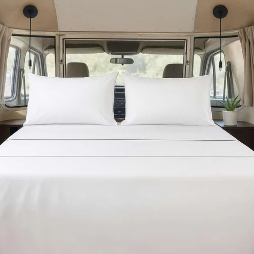 Miniatura 19 de Juego de sábanas de 4 piezas tamaño matrimonial para caravanas (53 x 75), color gris claro, bolsillo profundo para colchones de 15 pulgadas, Gris