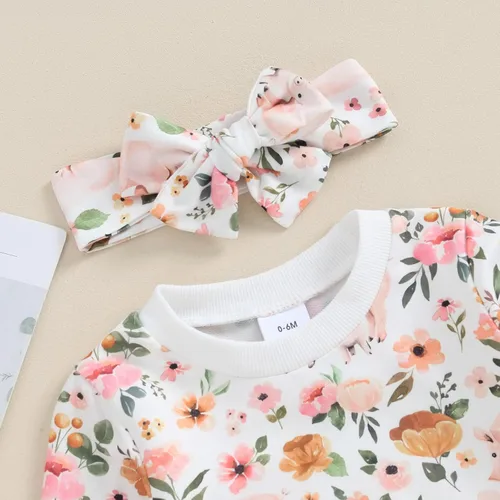 Miniatura 23 de Mandizy Conjunto de ropa de bebé niña otoño 3 6 9 12 18 24 meses sudadera de manga larga y pantalones con estampado floral y diadema