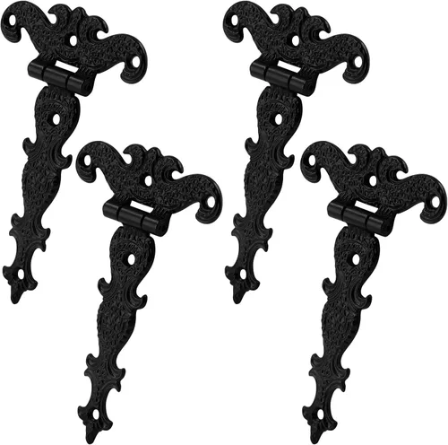 Miniatura 2 de 4 bisagras de correa en T, bisagras resistentes, herrajes negros antiguos decorativos para puerta de granero, puerta con tornillos