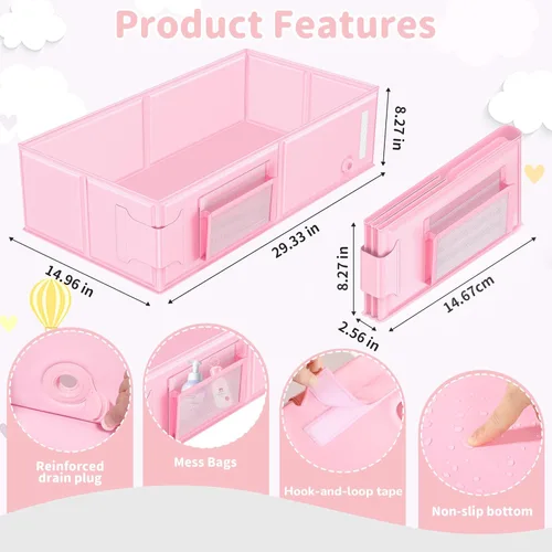 Miniatura 2 de Bañera plegable para bebé, convierte la ducha en bañera, bañera portátil 2 en 1 para niños pequeños con taza de enjuague, sin montaje, fácil de Rosa
