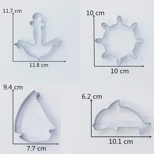 Miniatura 6 de LILIAO Juego de 4 cortadores de galletas náuticas - Cortadores de fondant de galletas de ancla, velero, timón y delfín, acero inoxidable