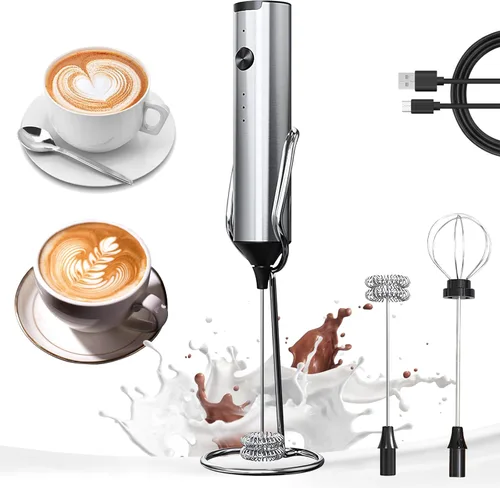 Miniatura 11 de YARRAMATE Varita espumadora de leche eléctrica con batidor y soporte de acero inoxidable, mezclador de café recargable rápido con 3 velocidades
