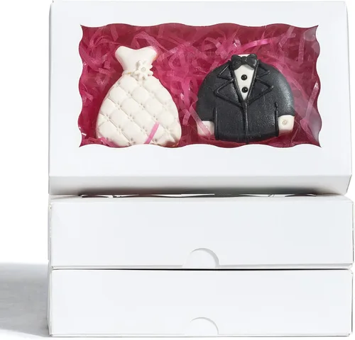 Miniatura 17 de RomanticBaking Paquete de 50 cajas de galletas blancas de 7 x 4 3/8 x 1 1/2 pulgadas, cajas de panadería resistentes con ventana, cajas de macarrón