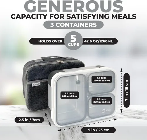 Miniatura 3 de Juego de Lonchera Bento de Acero Inoxidable para Adultos, Niños - Bolsa Aislante y Paquete de Hielo - Compartimento de Metal a Prueba de Fugas