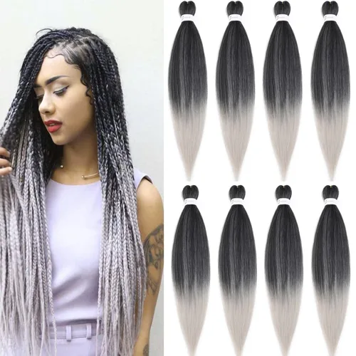 Miniatura 55 de Extensiones de cabello trenzado morado preestiradas, 20 pulgadas, 2 piezas de cabello sintético trenzado para niñas y mujeres, fiesta, disfraz