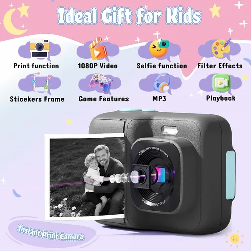 Miniatura 2 de Cámara para niños, cámara de impresión digital instantánea de 1080P para niños, regalos de Navidad y cumpleaños para niñas y niños de 4, 5, 6, 7, 8
