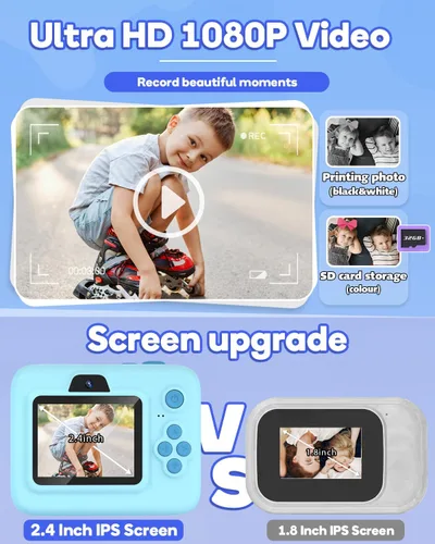 Miniatura 4 de Dylanto Cámara de niños con impresión instantánea, cámaras instantáneas de 1080P para niños que imprimen fotos, regalos de Navidad de cumpleaños