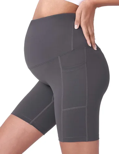 Miniatura 2 de POSHDIVAH Pantalones cortos de yoga de maternidad para mujer, sobre la barriga y el vientre, pantalones cortos de entrenamiento para correr
