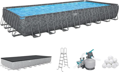Miniatura 11 de Bestway APX 365 - Piscina sobre el suelo de 18 x 9 x 52 pulgadas, juego de piscina rectangular con marco de metal para exteriores con bomba