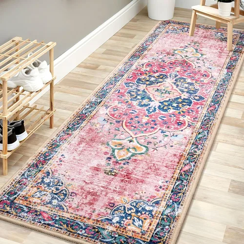 Miniatura 26 de Alfombra de área de 5 x 7 pies para sala de estar, alfombra verde boho antideslizante lavable, alfombra vintage de pelo bajo, alfombra grande