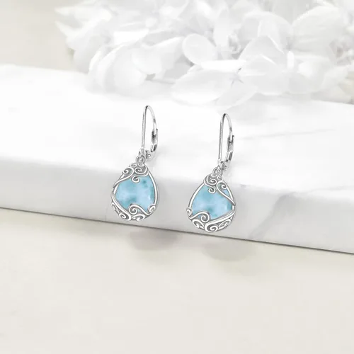 Miniatura 225 de Aretes colgantes con forma de lágrima de filigrana de piedra lunar de plata de ley 925 con cierre de palanca para mujer, regalos de joyería