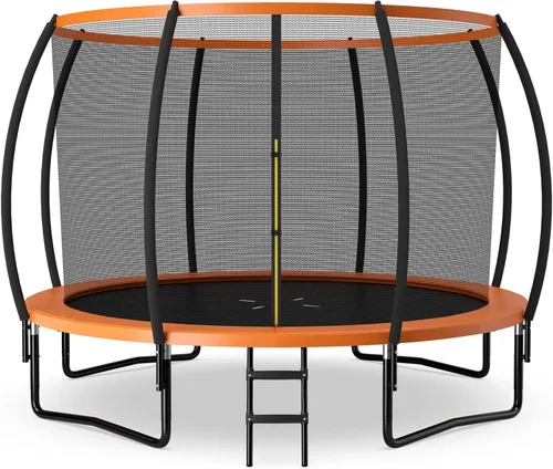 Goplus Trampolines recreativos de 8 pies, 10 pies, 12 pies, 400 libras, trampolín para exteriores con cierre, escalera antideslizante, tecnología