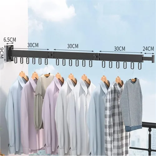 Miniatura 3 de Percha de ropa plegable para montaje en pared, estante de secado de tela retráctil para interiores y exteriores, ahorro de espacio de aluminio