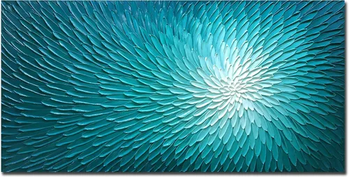 Miniatura 9 de AMEI Arte, 24 x 48 pulgadas, pintado a mano, obra de arte moderna con flores azules y blancas, pintura al óleo de madera en el interior enmarcado