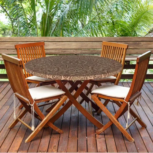 Miniatura 8 de Mantel redondo de mandala marrón, cocina, comedor o exterior, impermeable y lavable, mantel redondo con bordes elásticos, marrón castaño beige, se
