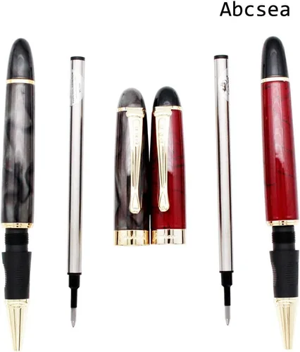 Miniatura 2 de Juego de 2 bolígrafos Jinhao 450 de punta fina, color negro medio (flor verde y hierba roja), con 5 recambios estándar negros de 0.020 in