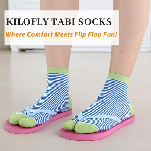 Miniatura 7 de kilofly 6 pares de calcetines Tabi unisex a rayas divididos de 2 dedos