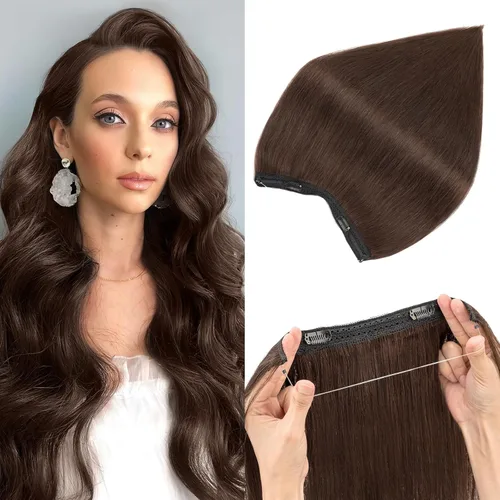 Miniatura 13 de Extensiones de cabello en aureola de cabello humano real, Extensión de cabello Halo 100% cabello humano, Extensiones de cabello con alambre, Lacio