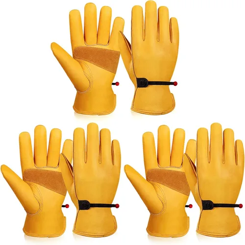 Miniatura 10 de Guantes de trabajo de cuero para hombres y mujeres con puño ajustable, resistentes, de piel de vaca