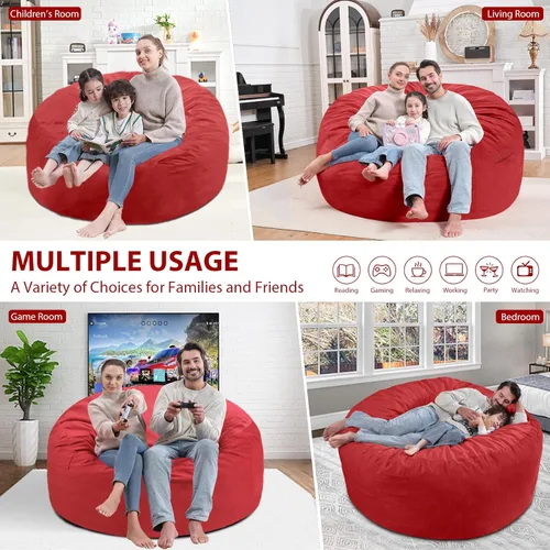 Miniatura 302 de Puf de 5 pies, puf grande con relleno de espuma viscoelástica, sofá puff esponjoso con funda de terciopelo holandés, puf redondo para sala de estar