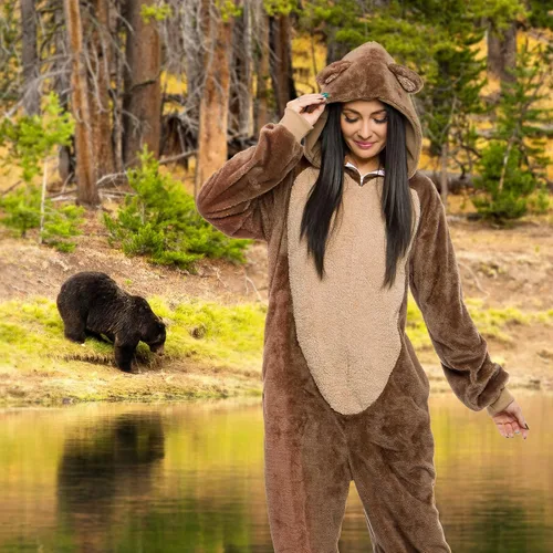 Miniatura 2 de Funziez! Mameluco de sherpa ajustado para adultos, disfraz de Halloween de animales, traje de cosplay de una pieza de felpa para mujeres y hombres