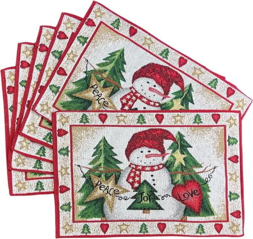 Miniatura 12 de Juego de seis (6) manteles individuales de Navidad con textura de chenilla de Fancy Fun, tejido de tapicería, para fiestas, Navidad, temporadas