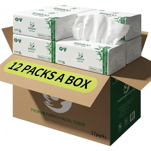 Miniatura 7 de Pañuelos faciales de bambú suaves y duraderos, papel facial natural sin blanquear de 3 capas, uso seco o húmedo, 12 paquetes
