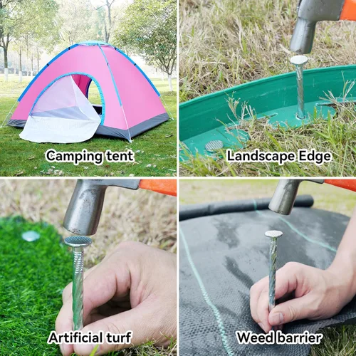 Miniatura 7 de Estacas de paisaje en espiral de 12 pulgadas, 25 púas de anclaje de metal galvanizado para bordes de pavimentación, césped artificial, barrera
