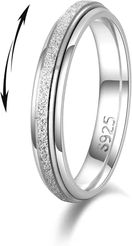LOFITOR Anillo de plata de ley 925 para mujer, anillo de ansiedad de 0.157 in, anillo giratorio de plata para el pulgar para hombres, alivio del