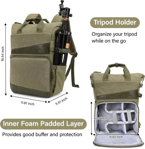 Miniatura 4 de MOSISO Mochila para cámara DSLR/SLR/SLR/sin espejo con soporte para trípode y compartimento para laptop de 15 a 16 pulgadas y mango de poliuretano