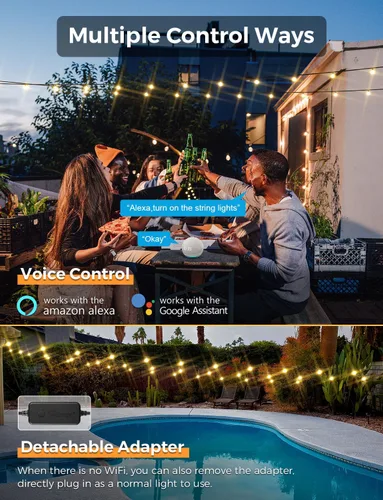 Miniatura 3 de XMCOSY+ Guirnalda de luces inteligentes para exteriores, luces de patio G40 de 75 pies con 34 bombillas LED regulables, control WiFi y aplicación
