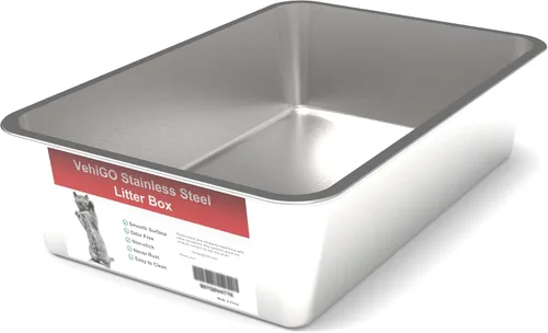 Miniatura 2 de Caja de arena grande de metal para gatos, bandeja de arena duradera de acero inoxidable para gatos grandes, caja de arena para gatos con superficie
