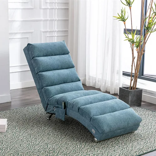 Miniatura 16 de Sillón de masaje, sofá reclinable eléctrico de lino con control remoto, silla tapizada con función de masaje y calor lumbar para oficina o sala