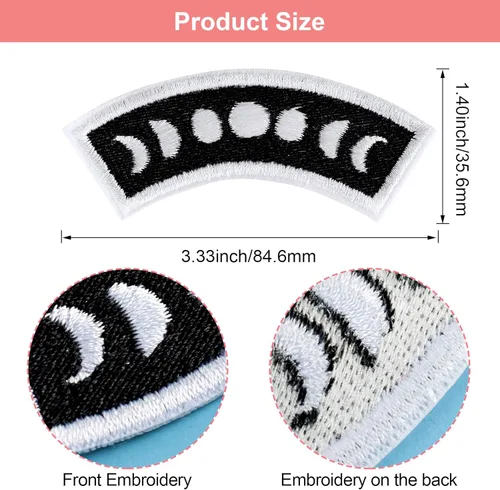Miniatura 3 de PAGOW 12 parches bordados de fase lunar – Parches punk, calcomanías para planchar para ropa, parche bordado de luna de bricolaje, decoración