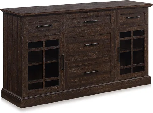 Miniatura 6 de BELLEZE Astorga - Mesa consola de buffet, mueble multimedia versátil con cajones y estantes ajustables, 58 pulgadas, color café expreso