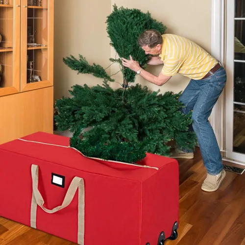 Miniatura 2 de Bolsa de almacenamiento rodante para árbol de Navidad ProPik, se adapta a árboles de hasta 9 pies, 28 pulgadas x 16 pulgadas x 60 pulgadas, Rojo