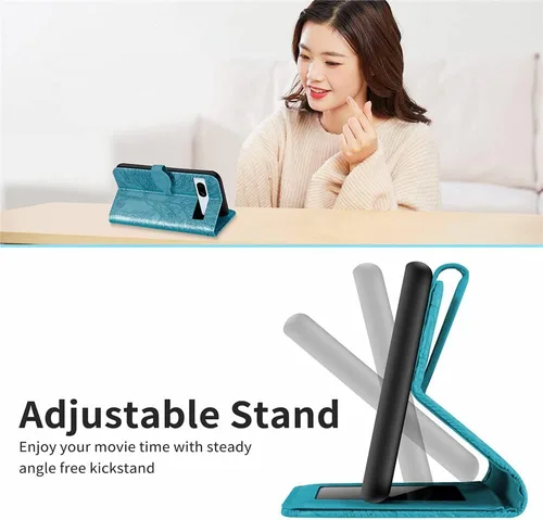 Miniatura 6 de Funda para Google Pixel 7A, funda tipo cartera para Pixel 7A 5G, piel sintética de alta calidad con diseño de árbol en relieve [atril]