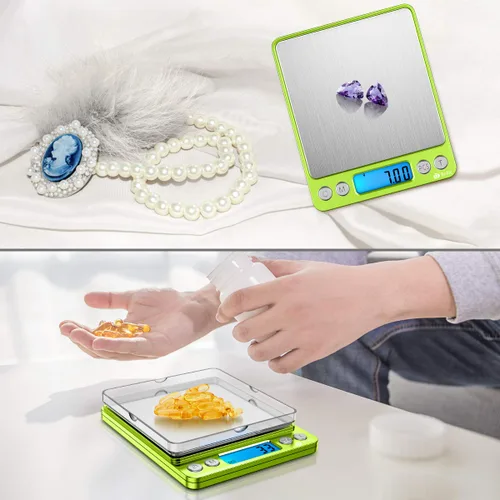 Miniatura 2 de AMIR Báscula digital de cocina, 17.64 oz - 0.00 oz, mini báscula de bolsillo para joyas, báscula de alimentos para cocinar con pantalla LCD Verde