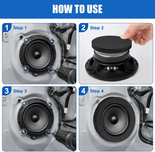 Miniatura 5 de Potenciador de altavoz de espuma de 6.5 pulgadas, 4 anillos rápidos de altavoz autoadhesivo, kit universal de bloqueo de graves de esponja de alto